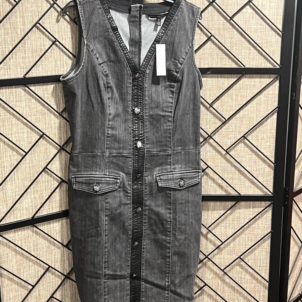 *NWT* WHBM V-neck Sleeveless Obsidian Black Denim Stretchy Dress - size 16